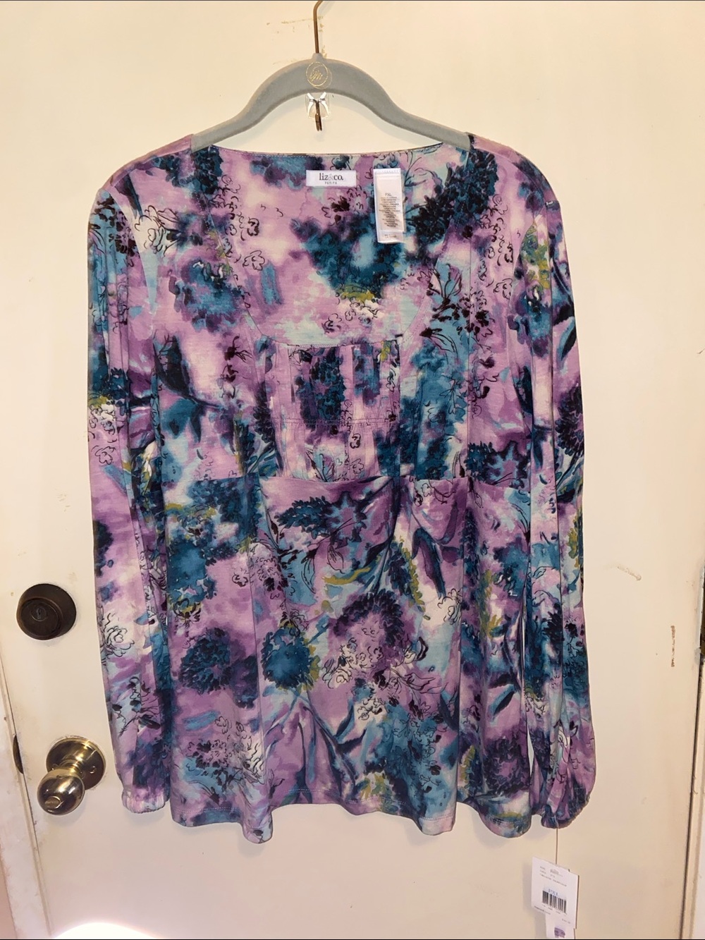 liz & co. Lavender and Teal Floral Long-Sleeve Top
